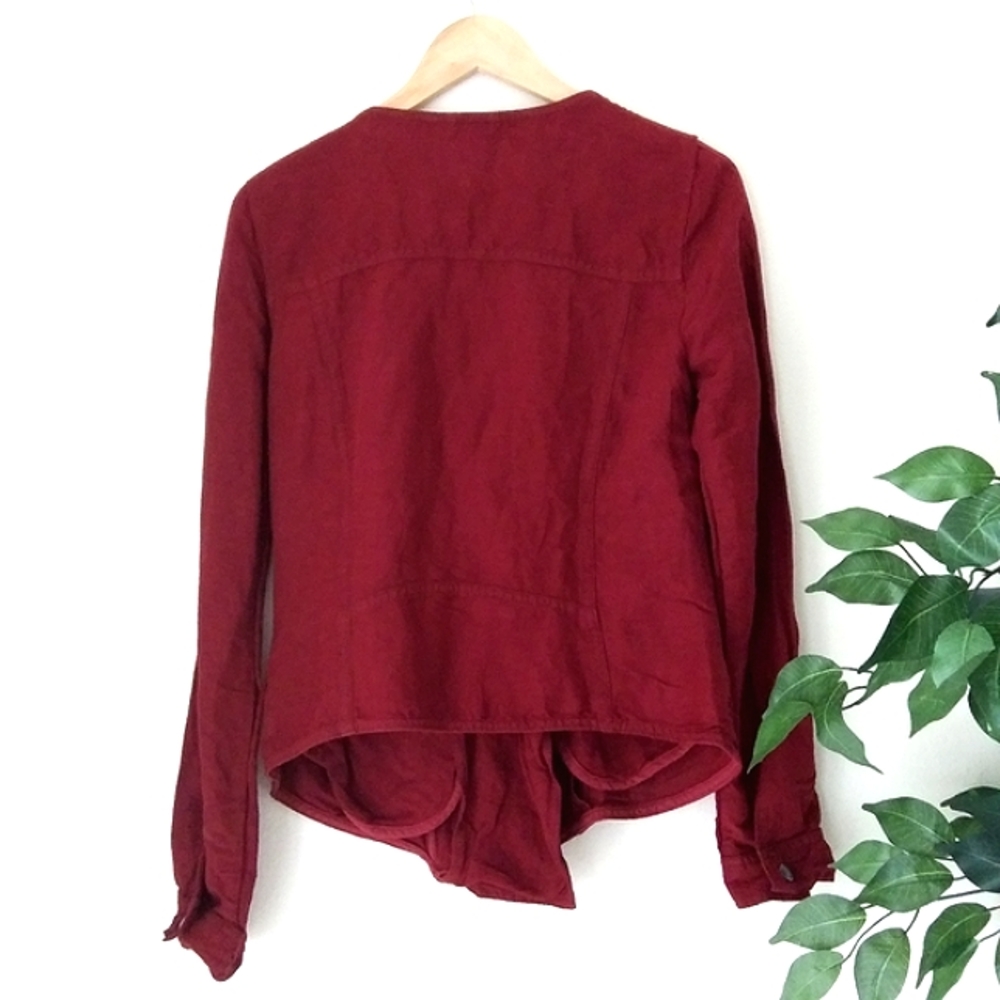 LUCKY BRAND ADDISYN UPDATE Dark Red Linen Blend Zip Up Moto Style Jacket Small - Picture 8 of 10